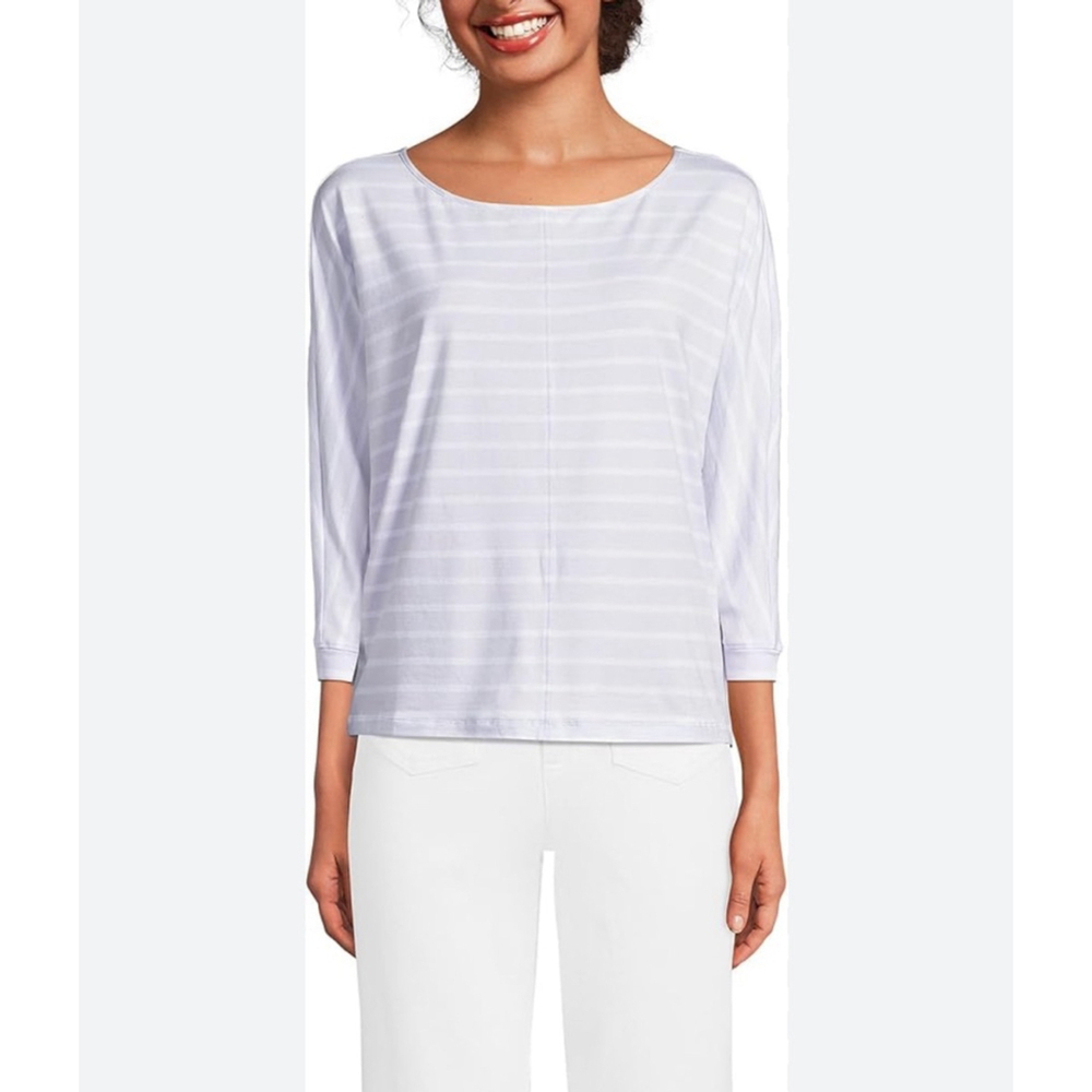 Lands' End Women's Top Large Purple White Striped